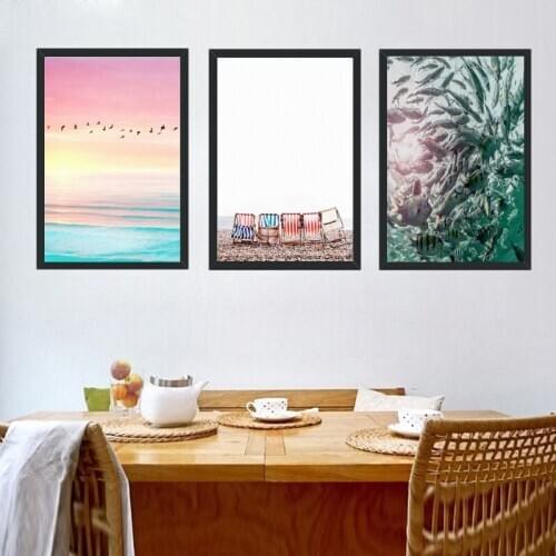 Nordic Canvas Painting Home Decor Poster Print Seascape Beach Fish B Landscape Picture For Living Room Wall Picture Art Decor