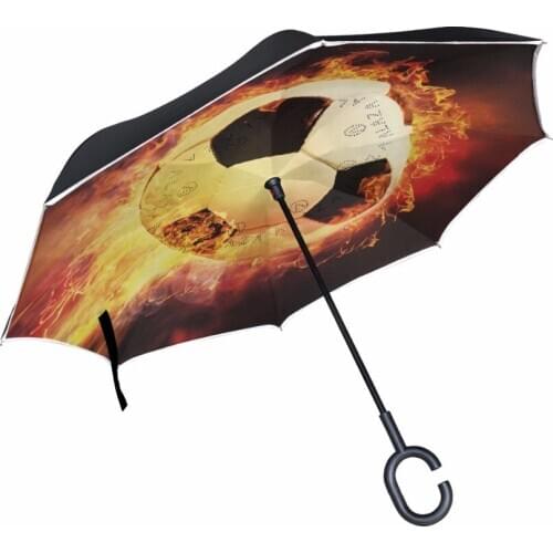 Burning Football Inverted Umbrella Double Layer Printing Windproof Rain Car Large Reverse Umbrellas For Men/Women
