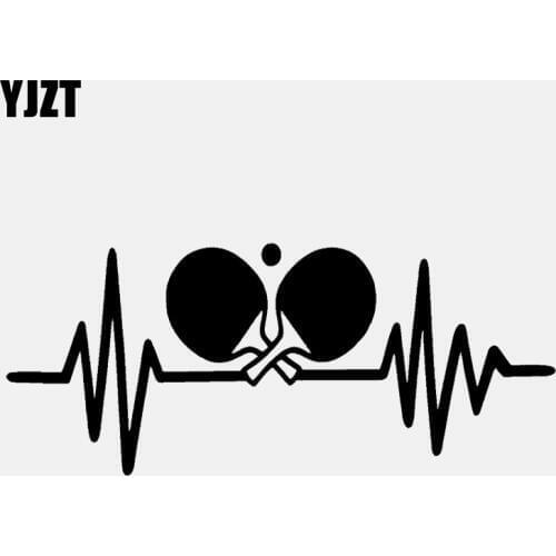 YJZT 17.2CM*7.3CM Fun Table Tennis Ping Heartbeat Vinyl Black/Silver Car Sticker C22-1279