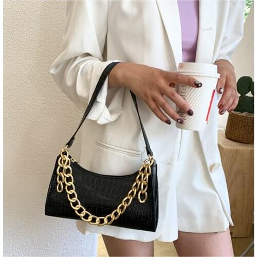 Crocodile Pattern Shoulder Bag Women 2021 Solid Chain Handbag For Women Vintage Underarm Bag Fashion Exquisite Shopping Bag Sac