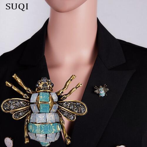SUQI Vintage personality cute animal bee Brooch Rhinestone Enamel Brooch for Womens girl Brooches Pin Jewelry accessories 2019