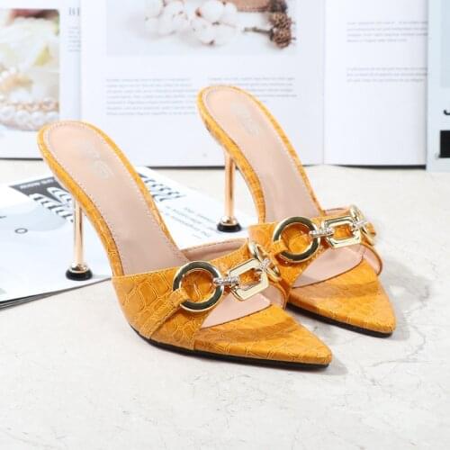 Nightclub Sexy Women Shoes Female Womens Sandals 9.5cm Thin Heel Pointed Toe Slides Slipper Outdoor Party Shoes Footwear 2021