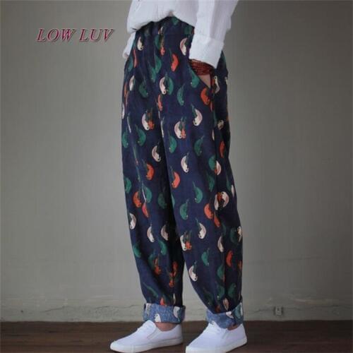 Classic printed corduroy casual trousers Elastic waist printing loose Harem pants for female New 2017 spring auumn women clothes