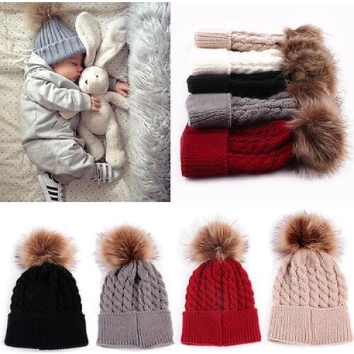 2017 Winter Newborn Winter Kids Baby Warm Hat Knitted Wool Girl Boy Hemming Crochet Ski Cap