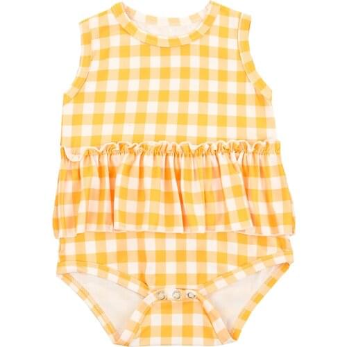2021 0-24M Cute Infant Baby Girl Playsuit Summer New Plaid Print Ruffle Sleeveless Cotton One Piece Romper Outfit