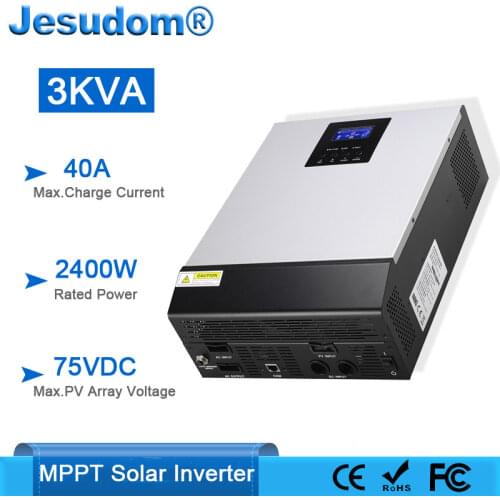 3KVA Solar Hybrid Inverter Built-in 24V40A MPPT Charge Controller Charging for 1000W Solar Panels with 30A AC Charger