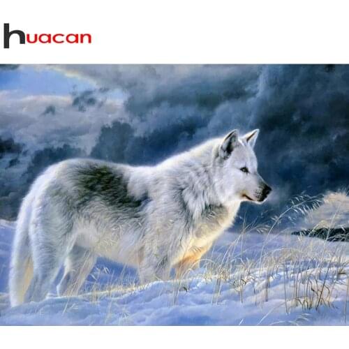 Huacan 5d Diamond Painting Mosaic Wolf Diamond Art Embroidery Animal Snow Scenery Crystal Home Decor