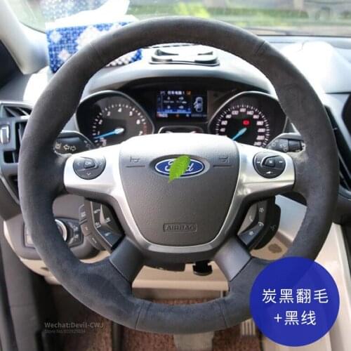 Black Suede Steering wheel cover for Ford Mondeo Focus Escort Kuga Edge Taurus Fiesta Explorer Escape Mustang Auto Accessories