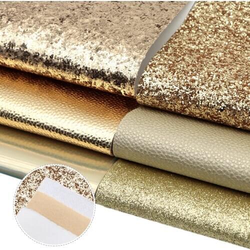 David accessories 6pcs/set 20*33cm Gold Series Glitter Faux Synthetic Leather Fabric for Bows DIY Handmade Materials,1Yc12417