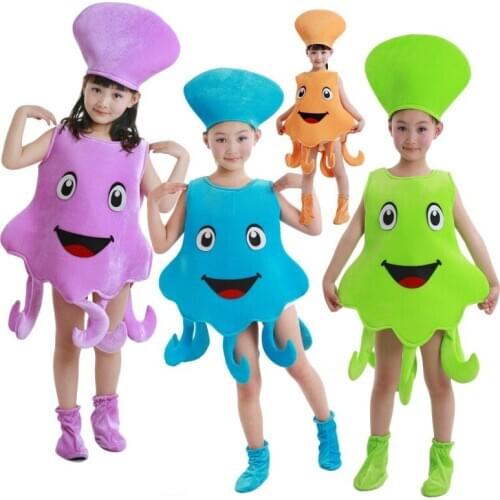 Kids Octopus Costumes Blue Purple Sea Animal Octopus Jumpsuit Clothing For Boys Girls Halloween Cosplay Party Clothes