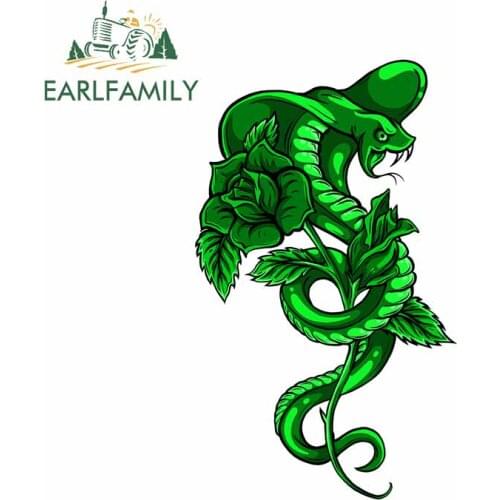 EARLFAMILY 13cm x 7.7cm for Rose and Snake Green Anime Personality Trunk RV Occlusion Scratch Windshield Laptop VAN Car Stickers