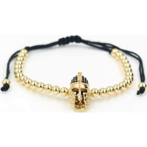 U3 gold silver micro pave cz zircon cubic zirconia Bracelet adjusted nature stone bead Crown warrior Bangles