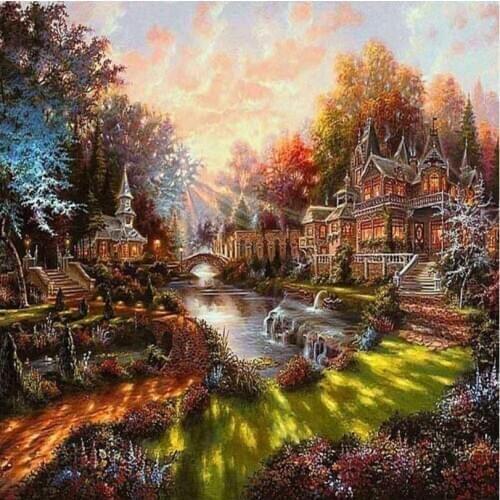Scenery diamond painting castle embroidery mosaic stickers cottage diamond dotz rhinestone picture puzzle drawing wall decor