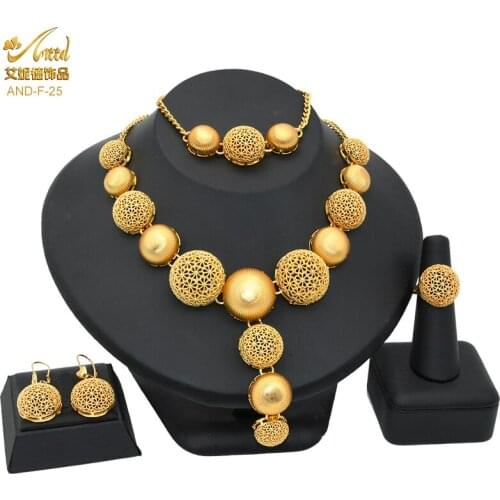 Fine Jewelry For Women Gold 24k African Engagement Necklace /Ring /Earrings Set Nigeria Wedding Jewellery Bangles Bridal Gifts
