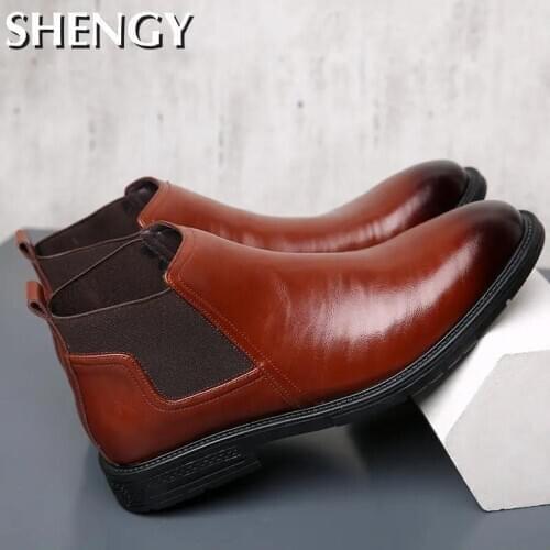 2020 New Men Shoes Ankles Boots Round Toe Short Plush Soft Comfortable Chelsea Boots Business Dress Party Ankle Males Shoes