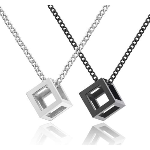 2021 Trend Male Length 500mm Fashion Titanium Steel Necklace For Man Steel Color Black Square Jewelry N670