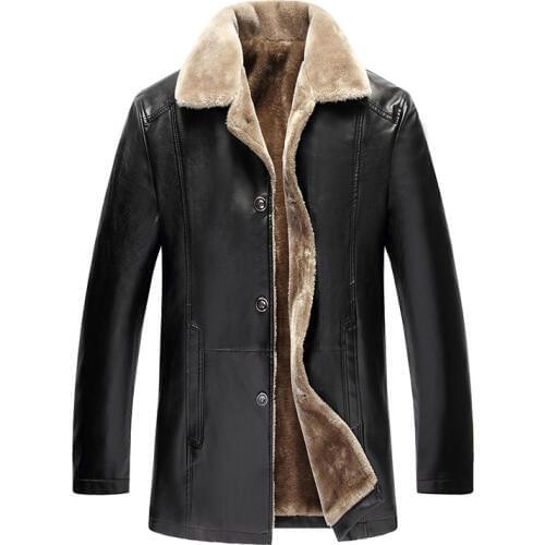 NEW 2017 Winter Very warm Thick Leather Faux Leather Coats Casual flocking PU long Leather Jacket Mens Clothing size L-5XL