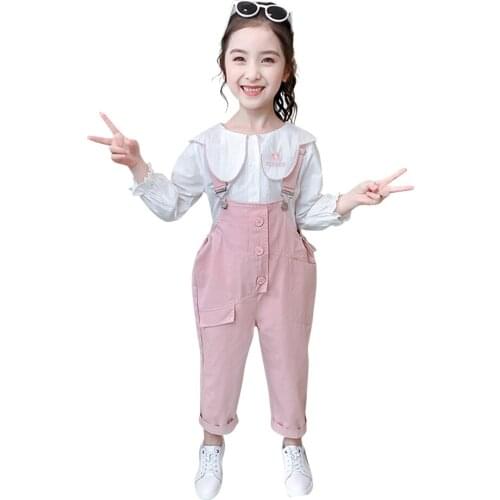 Teen Girls Clothing Embroidery Girl Clothes Floral Blouse + Jumpsuit Costume For Girl Letter Childrens Clothes