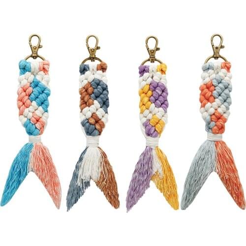 Woven Cotton Rope Bag Pendants Keychain for Women New Fashion Fish Shape Tassel Pendants Jewelry Gift Handbag Decorations