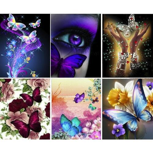 Full 5D Diy Daimond Painting Butterflies 3D Diamond Painting Round/Square Flowers Rhinestones Diamant Painting Embroidery FG1556
