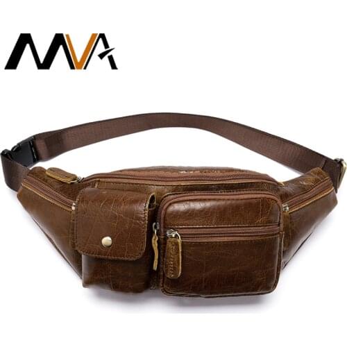 MVA Mens Belt Bag Casual Genuine Leather Men Waist Bag Pack Adjustable Belt Fanny Pack Men Multi-pocket Man Belts Pouch Phone