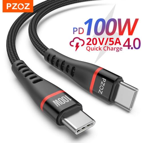 PZOZ 100W PD USB C to USB Type C Cable Quick Charge 4.0 60W Fast Charging For MacBook IPad Pro Samsung Charger Cord USB-C Cable