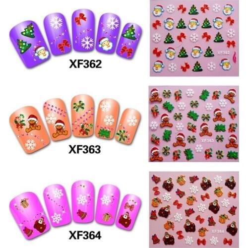 Wholesale new pattern Christmas / Xmas holiday 3D Nail Art Sticker beauty decal Self-adhesive 500packs/lot free DHL/EMS shipping