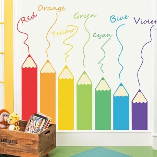 Removable Colorful Pencil Wall Sticker Kids room Kindergarten Wall Decor Baseboard Wall Decals Vinyl Wallpaper Home Decor Poster