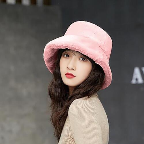 Faux Fur Bucket Hat For Women Girl Ladies Winter Fashion Warm Caps Hunting Fishing Hat Thickened Soft Outdoor Gorro Pescador