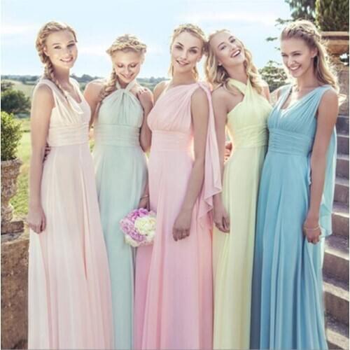Sleeveless V-neck Floor-Length Chiffon pink red bridesmaid dresses women wedding party dress long chiffon bridesmaid dresses