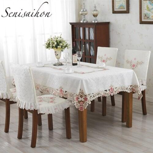 European style Dining Table Cloth Pink Embroidered Hollow Lace Bedside Table Cover/TV Dust Cover/Chair Cover Home Decoration