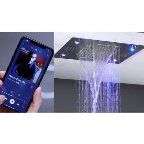 Modern Technology Polished Brass Ceiling Rain Shower With Music And Control Hot Cold Thermostatic Shower Mixer For Bathroom