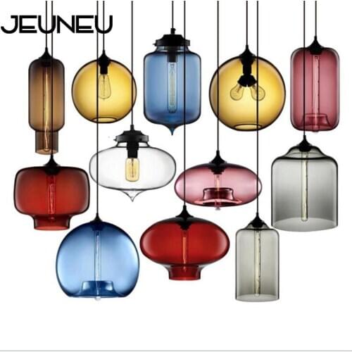 Modern Creative Glass Pendant Lights Loft E27 LED Colorful Simple Hanging Lamps for Kitchen Living Room Bedroom Restaurant Hotel