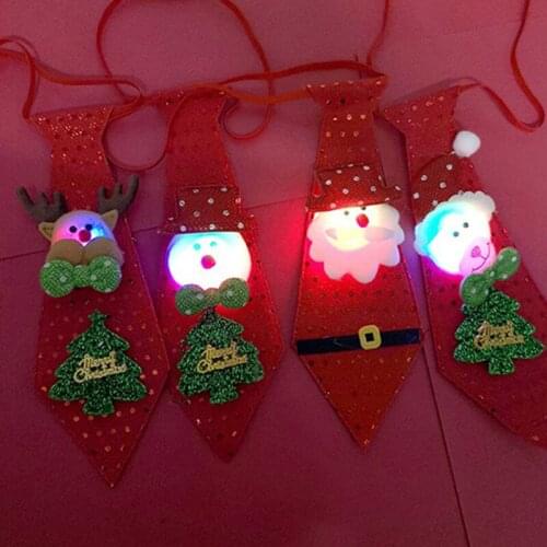 LED Glowing Christmas Tie Glow Sequins Christmas Flashing Tie Santa Claus Snowman Cartoon Tie Decoration New Year Gift For Kids