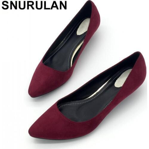 SNURULANSexy Women Low Heel Pumps Spring Autumn Flock Plain Shallow Slip On Female Pumps Shoes Ladies Casual Single ShoesE682