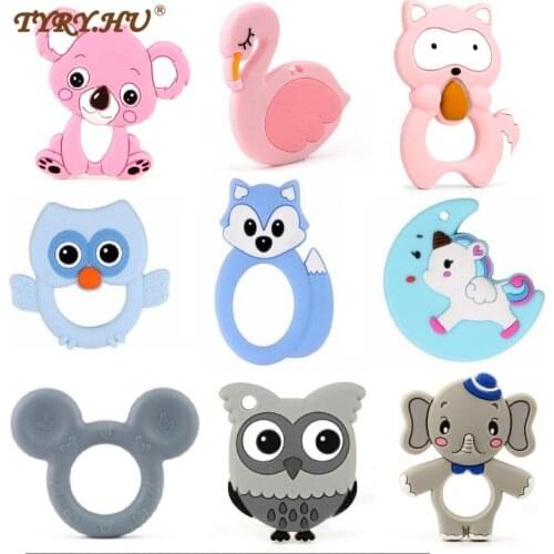 TYRY.HU 10pc Teether Food Grade BPA Free DIY Baby Teething Necklace Nursing Materials Silicone Animals Baby Teether Toy