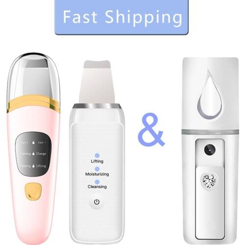 Ultrasonic Facial Skin Scrubber Blackhead Remove USB & Nano Face Steamer Reduce Acne Exfoliating Peeling Spatula Lifting Tools