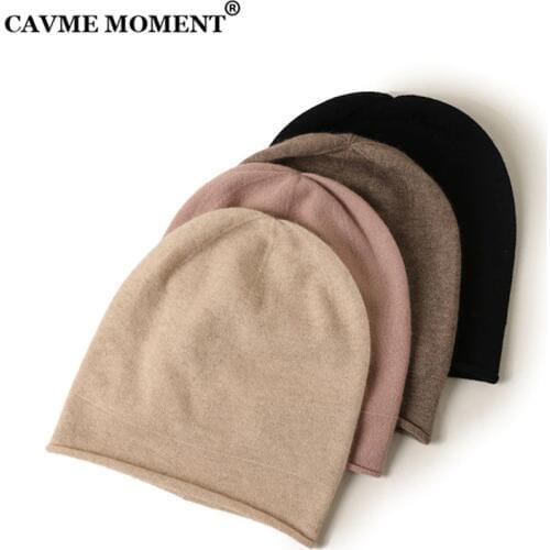 CAVME Knitted Cashmere Skullies Beanies Unisex Winter Cashmere Hats Luxury Gift Solid Color 59g Free Size