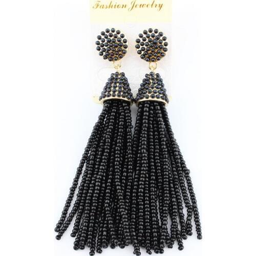 10 CM Boho Gold Black Seed Beads Tassels Earrings Handmade Fashion Women Bridal Tassel Earrings Long Dangle Earrings Wholesale
