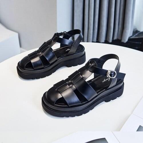 QZYERAI 2021 New Women Real Leather Shoes Summer Sandals Buckle Strap Hollow Out Beach Sandals Cool Ladies Footwear