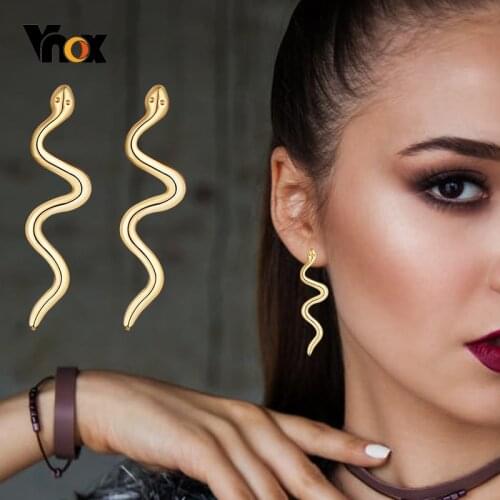 Vnox Chic Snake Shaped Earrings for Women Party Jewelry, Anti Allergy Stainless Steel Dangle Ear Clip Accessories