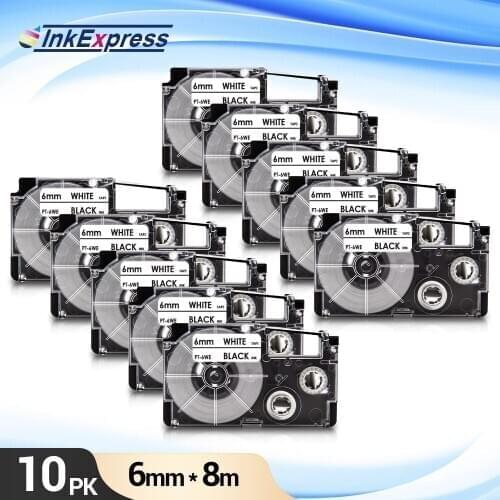 10Pcs 6mm Tape for CASIO XR-6WE XR-6X XR-6RD XR-6BU XR-6YW Label Tape XR 6WE Printer Ribbon For CASIO Label Maker KL-60 KL-70