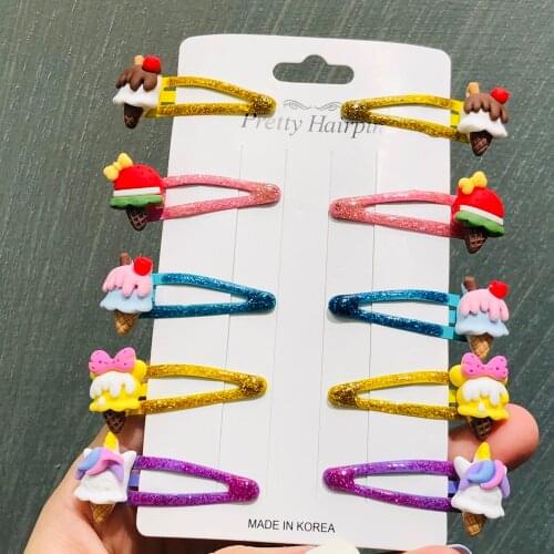 10Pcs/Set Shiny Ice Cream 4CM Hairpins For Girls Headwear Sweet Small Hair Clips Barrettes Kids Fashion Hair Accessories
