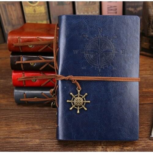 150 Page/Book Blue Retro Spiral Leather Notebook Diary Notepad Vintage Pirate Anchors PU Leather Notebook Refillable Diary Notep