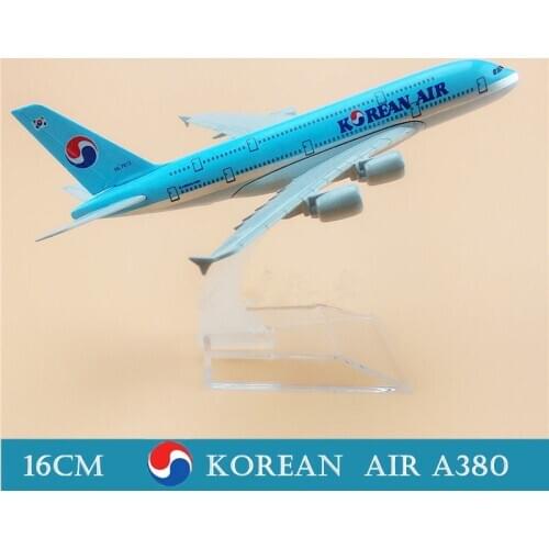 16cm Model Plane Airplane Model Korean Air Air bus A380 Aircraft Model Diecast Metal Airplanes 1:400 Plane Toy Gift