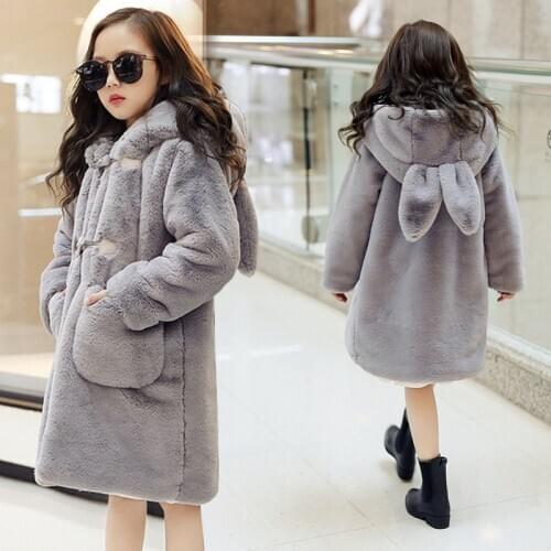 -30degree 2020 Baby Teenage Winter Cartoon Thick Children Parka Kids Girls Faux Fur Fleece Ear Hooded Coats down Jackets clothes