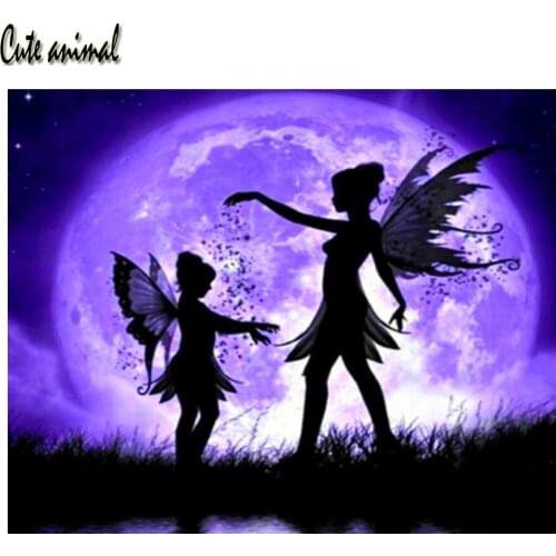 5D Diamond Painting Elf Girl Moon Cross Stitch Kit Diy Diamond Embroidery Mosaic Cartoon Full Drill Square Decoration For Home
