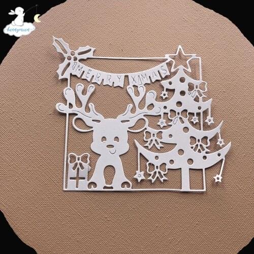 Bunnymoon Cute Christmas fawn Metal Cutting Dies 3D DIY Scrapbooking Carbon Sharp Craft Die Photo Invitation Cards