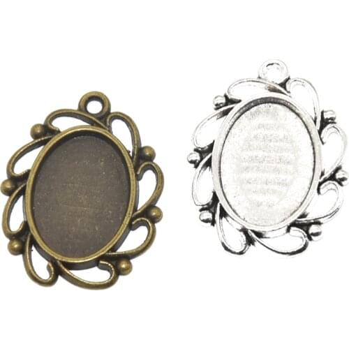 MENGJIALE 20pcs/lot new Two Color Oval Cameo Cabochon Base Settings 22*21mm(Fit 17*12mm dia) Pendant Blanks Charms