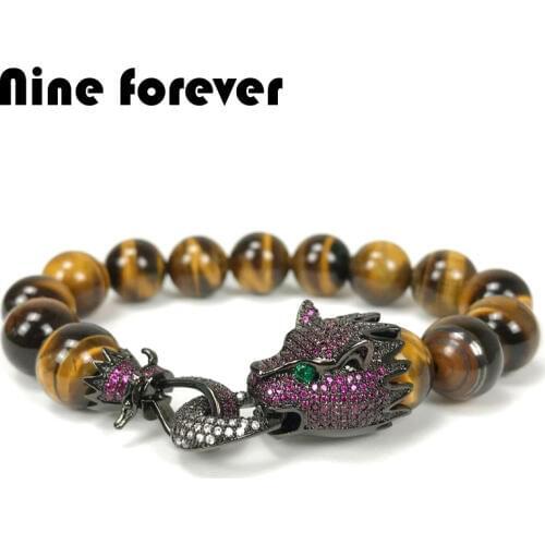 Nine forever Leopard charms Bracelet men jewelry natural stone tigerite beads Bracelets & bangles pulseira masculina bileklik